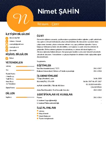 Ressam Cv Örnekleri cv indir